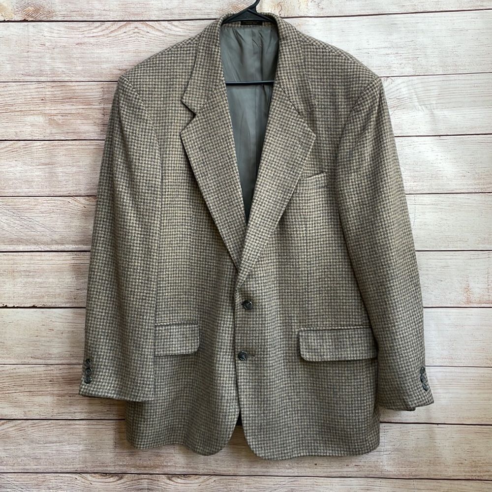 OSCAR DE LA RENTA WOOL BLAZER IN‎ GRAY AND TAN HOUNDSTOOTH